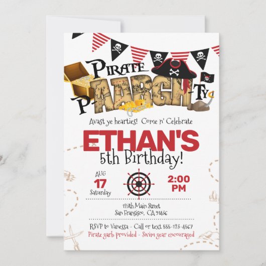 Pirate Birthday Uitnodiging voor Piratenpartij (Voorkant)