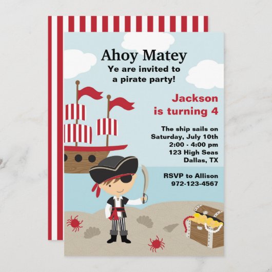 Pirate BIrthday-uitnodigingen Kaart (Voorkant / Achterkant)