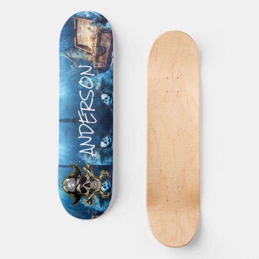 Pirate Blue Skull & Cross Swords Personalized Sk Persoonlijk Skateboard (Voorkant)