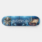 Pirate Blue Skull & Cross Swords Personalized Sk Persoonlijk Skateboard (Horizontaal)