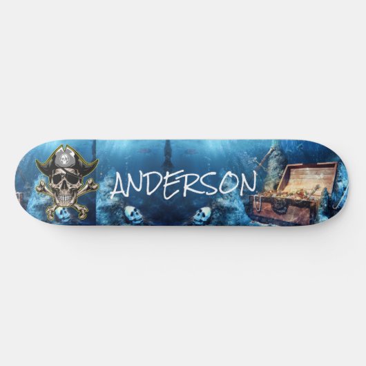 Pirate Blue Skull & Cross Swords Personalized Sk Persoonlijk Skateboard (Horizontaal)