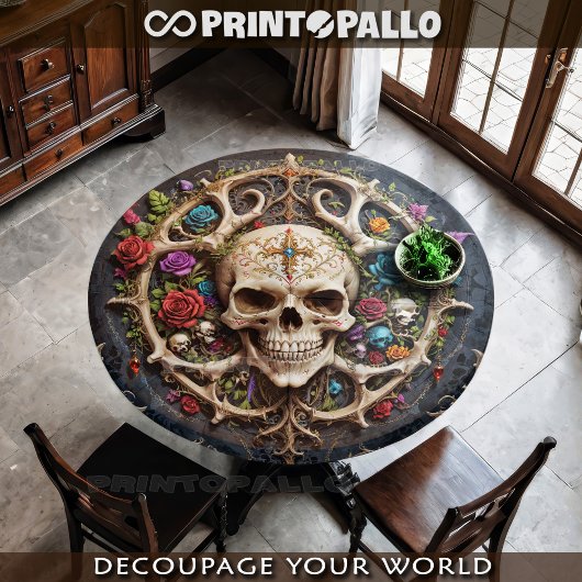 Pirate bone medaillon met schedel en bloemen tissuepapier