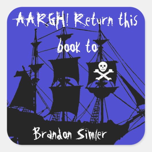 Pirate Bookplate — AAArgh! Vierkante Sticker (Voorkant)
