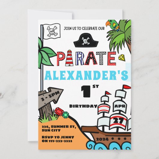 Pirate Boy 1e 2e 3e 4e 5e 6e 7e 8 Verjaardag Kaart (Voorkant)