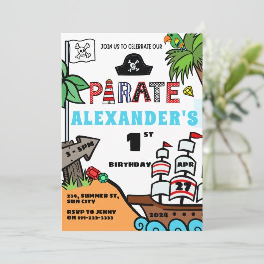 Pirate Boy 1e 2e 3e 4e 5e 6e 7e 8 Verjaardag Kaart (Staand voorkant)