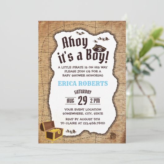 Pirate Boy Baby shower  Treasure Map Kaart (Staand voorkant)