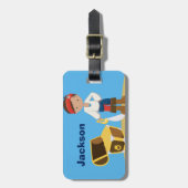 Pirate Boy Beach Summer Cute Kinder Monogram Blue Bagagelabel (Voorkant verticaal)