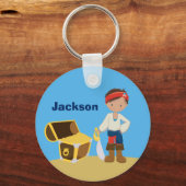 Pirate Boy Beach Summer Cute Kinder Monogram Blue Sleutelhanger (Achterkant)
