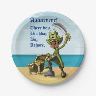 "Pirate Boy Birthday Paper Borden 7" Papieren Bordje