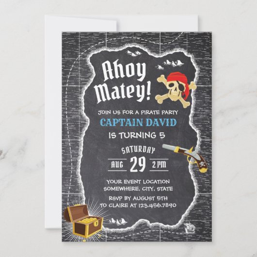 Pirate Boy Birthday Party Chalkboard Adventure Map Kaart (Voorkant)
