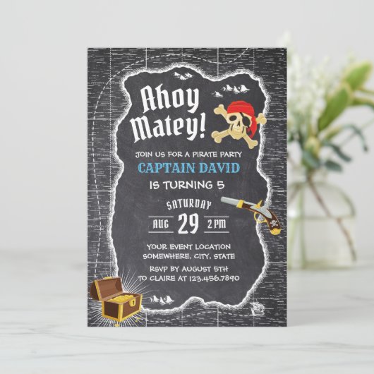Pirate Boy Birthday Party Chalkboard Adventure Map Kaart (Staand voorkant)
