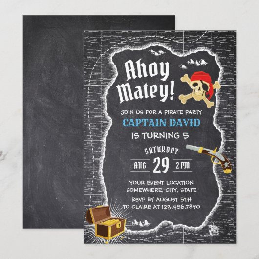 Pirate Boy Birthday Party Chalkboard Adventure Map Kaart (Voorkant / Achterkant)