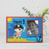 Pirate Boy Birthday Party Invitation, Ahoy Mateys! Kaart (Staand voorkant)