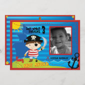 Pirate Boy Birthday Party Invitation, Ahoy Mateys! Kaart (Voorkant / Achterkant)