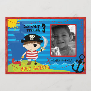 Pirate Boy Birthday Party Invitation, Ahoy Mateys! Kaart