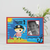 Pirate Boy Birthday Party Invitation, Ahoy Mateys! Kaart (Staand voorkant)