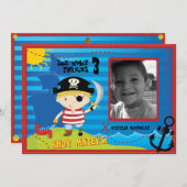 Pirate Boy Birthday Party Invitation, Ahoy Mateys! Kaart (Voorkant / Achterkant)