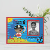 Pirate Boy Birthday Party Invitation, Ahoy Mateys! Kaart (Staand voorkant)