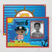 Pirate Boy Birthday Party Invitation, Ahoy Mateys! Kaart (Voorkant / Achterkant)