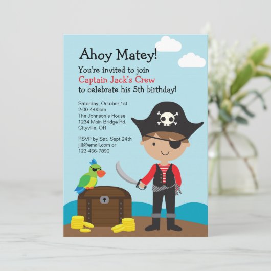 Pirate Boy Invitation Kaart (Staand voorkant)