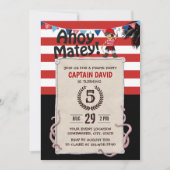 Pirate Boy Nautical Red Stripes Birthday Party Kaart (Voorkant)