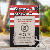 Pirate Boy Nautical Red Stripes Birthday Party Kaart