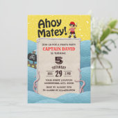 Pirate Boy Octopus Ahoy Matey Birthday Party Kaart (Staand voorkant)