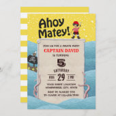 Pirate Boy Octopus Ahoy Matey Birthday Party Kaart (Voorkant / Achterkant)