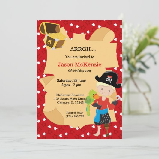 Pirate boy party kaart (Staand voorkant)