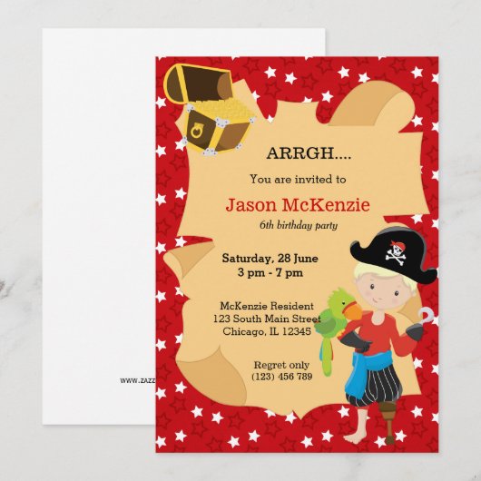 Pirate boy party kaart (Voorkant / Achterkant)