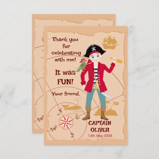 Pirate Boy Schatkaart Leuk Verjaardagsfeest Bedankkaart (Voorkant / Achterkant)
