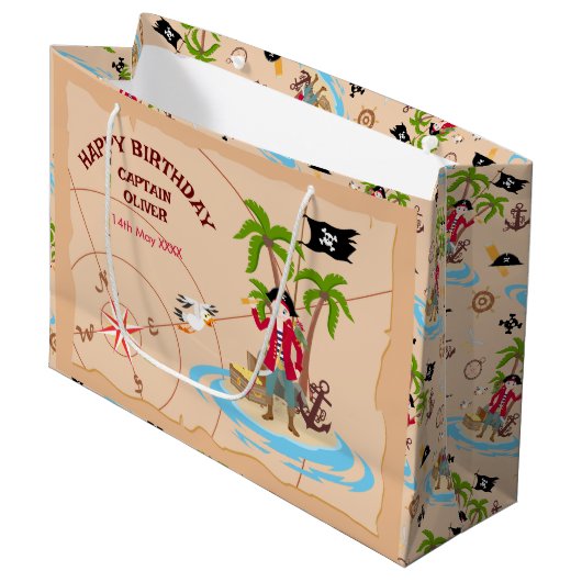 Pirate Boy Schatkaart Leuk Verjaardagsfeest Groot Cadeauzakje (Voorkant Gekanteld)