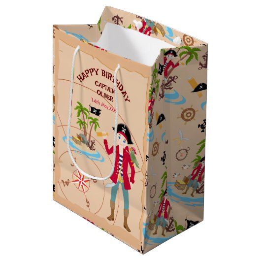 Pirate Boy Schatkaart Leuk Verjaardagsfeest Medium Cadeauzakje (Voorkant Gekanteld)