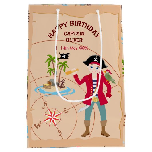 Pirate Boy Schatkaart Leuk Verjaardagsfeest Medium Cadeauzakje (Achterkant)