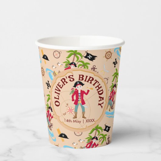 Pirate Boy Schatkaart Leuk Verjaardagsfeest Papieren Bekers (Links)
