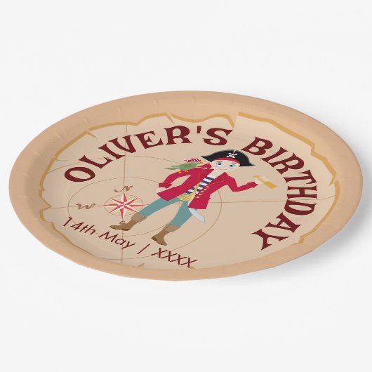 Pirate Boy Schatkaart Leuk Verjaardagsfeest Papieren Bordje (Gekanteld)