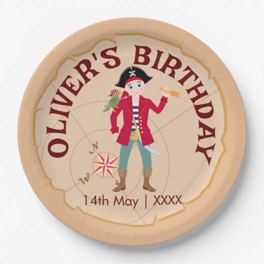 Pirate Boy Schatkaart Leuk Verjaardagsfeest Papieren Bordje (Voorkant)