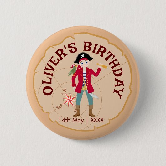 Pirate Boy Schatkaart Leuk Verjaardagsfeest Ronde Button 5,7 Cm (Voorkant)