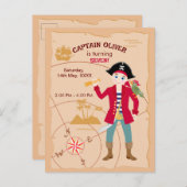 Pirate Boy Schatkaart Leuk Verjaardagsfeest Uitnodiging Briefkaart (Voorkant / Achterkant)