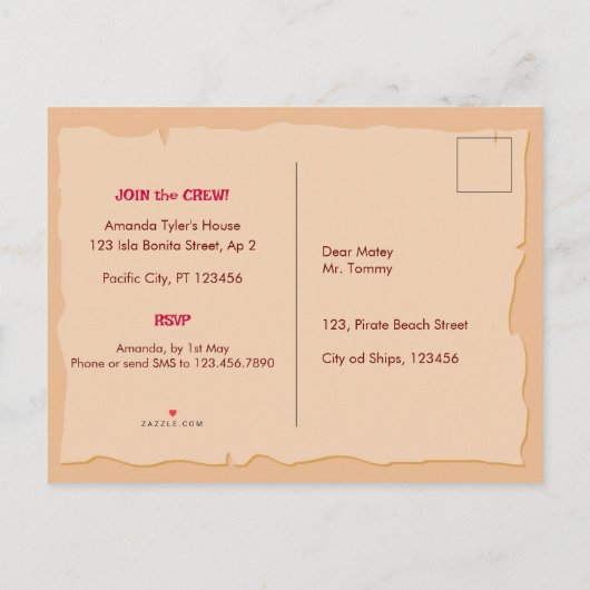 Pirate Boy Schatkaart Leuk Verjaardagsfeest Uitnodiging Briefkaart (Achterkant)