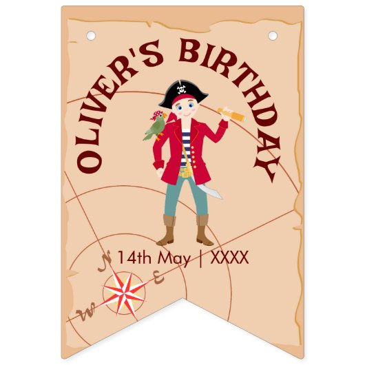 Pirate Boy Schatkaart Leuk Verjaardagsfeest Vlaggetjes (Eerste vlag)