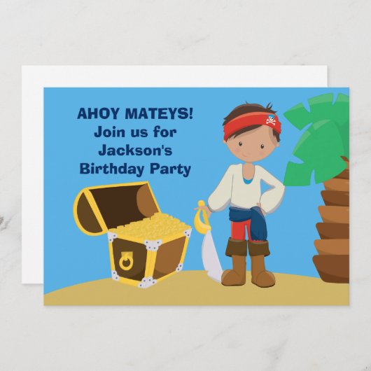 Pirate Boy Summer Pool Kinderen Birthday Party Kaart (Voorkant / Achterkant)