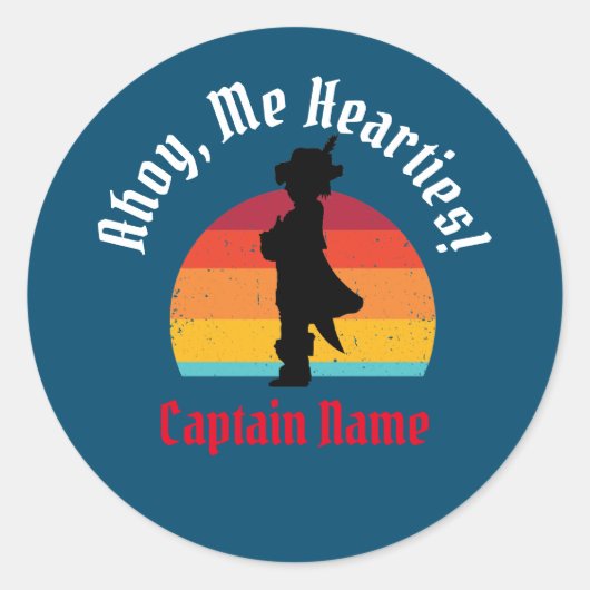 Pirate Boy Sunset, Ahoy, ik hoor. Ronde Sticker (Voorkant)