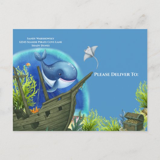 Pirate Boy Tropische vis onder het zee Verjaardag Uitnodiging Briefkaart (Achterkant)