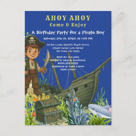 Pirate Boy Tropische vis onder het zee Verjaardag Uitnodiging Briefkaart (Voorkant)