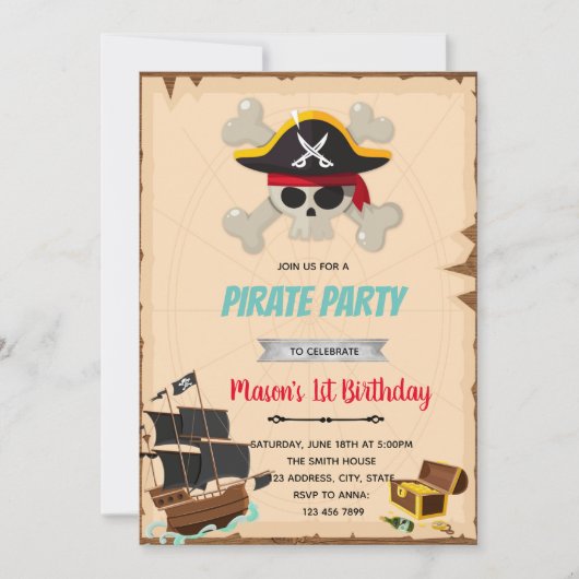 Pirate boy verjaardagsdouche uitnodiging (Voorkant)