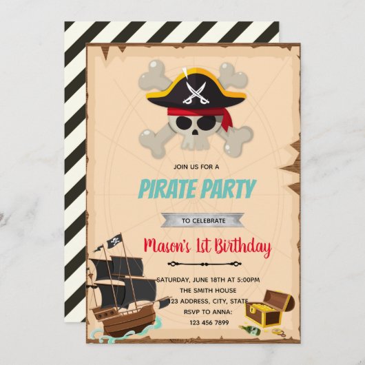 Pirate boy verjaardagsdouche uitnodiging (Voorkant / Achterkant)