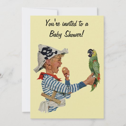  Pirate Boy w Parrot Baby shower Invitation Kaart (Voorkant)