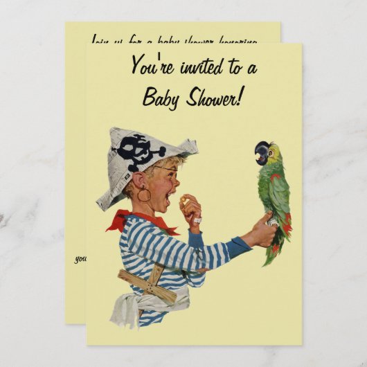  Pirate Boy w Parrot Baby shower Invitation Kaart (Voorkant / Achterkant)
