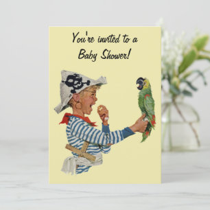  Pirate Boy w Parrot Baby shower Invitation Kaart
